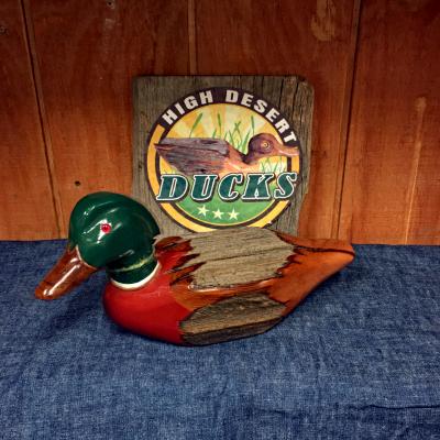Fence Post Duck with Green/Red/Wood Head/Chest/Beak with Duck Logo