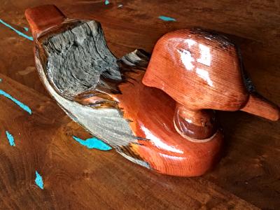 Fence Post Duck: Polished head/Neck & Tail--Unfinished Back