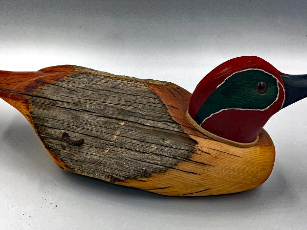 Fence Post Duck: Geen and Red Head/Beak--Unfinished Tail