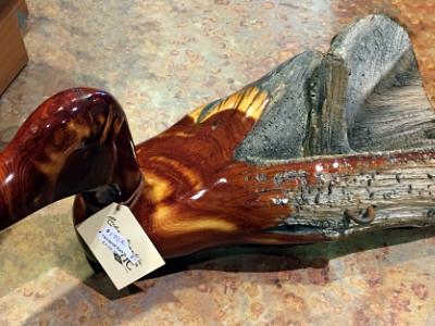 Fence Post Duck with Polished Marbeled Wood Head/Neck/Chest--Unfinished Tail