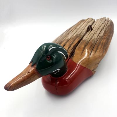 Fence Post Duck: Polished Green Head/Wood Beak and Red Chest