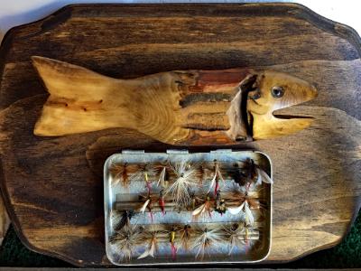 Large Fish Plaque with Fishing Flys